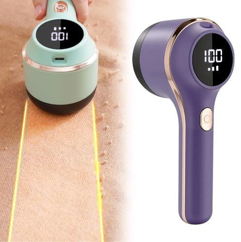 Fusselrasierer Elektrisch, Tragbarer Aufladbar Fusselentferner, Fusselbürste für Kleidung Möbel, mit LED-Licht, Einstellbare 3-Fach Geschwindigkeit, 6-blättrige Klinge, USB-Aufladung (Lila)