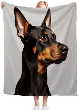 ZZXHG Coperta Pile Singolo 130x150 Dobermann Nero, Coperta Plaid di Peluche Flanella Letto Singolo, Doppio Strato Coperta Termica in Microfibra per Plaid Divano Copriletto_1208a