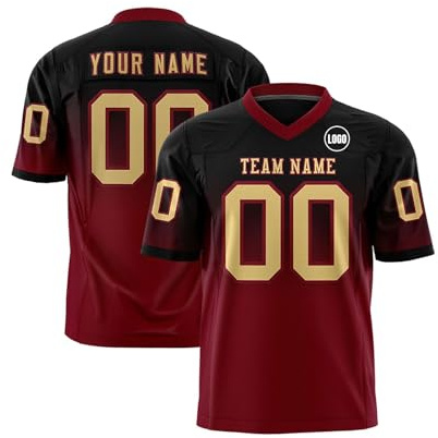 WEOPLKIN Camisetas de Rugby para Adultos y Niños, Camiseta de Fútbol Americano Personalizada Nombre Número Logo rojo