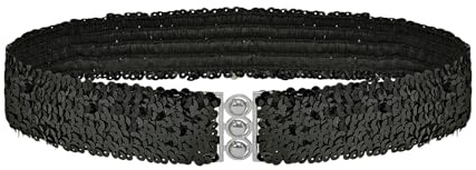 TrendandStylez Damen Pailletten Gürtel elastisch – Glitzer Stretchgürtel für Kleid & Kostüm, funkelnder Taillengürtel für Karneval, 80er Jahre Party & Silvester in 4 Farben