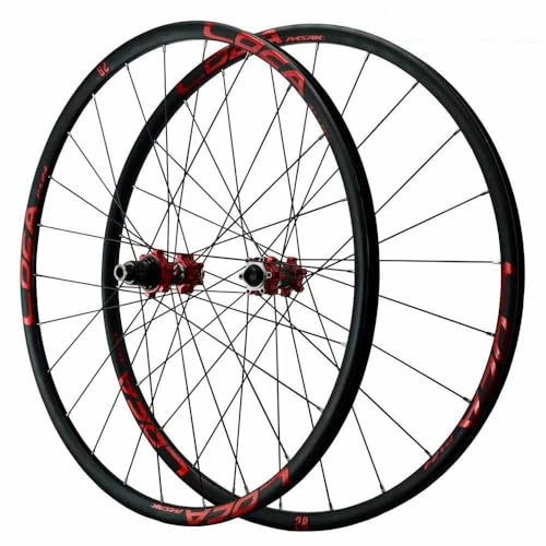 Landvägscykel Fram Bakhjul 700C Thru Axle Wheelset 15 * 100/12 * 142mm, Aluminiumlegering Dubbellagersfälg, 6-bults Skivbroms, XDR-nav, 11 12-växlad Kassett(Red)