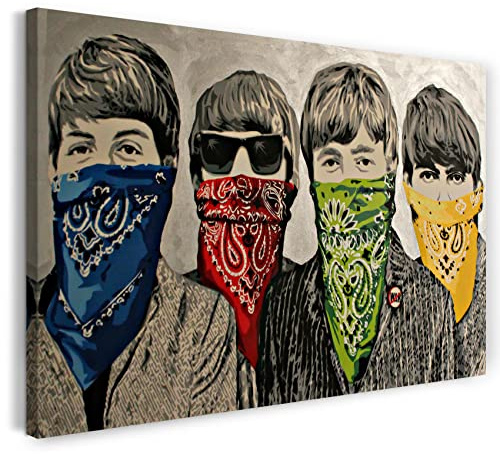 Printed Paintings Leinwand (120x80cm): Banksy - Beatles Portrait Mund verdeckt mit Halstuch Stree