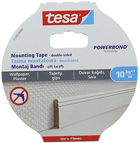 tesa 77743-00002-00 SMS Permanentes doppelseitiges Montageband für strukturierte Oberflächen, Weiß, 5 m x 19 mm