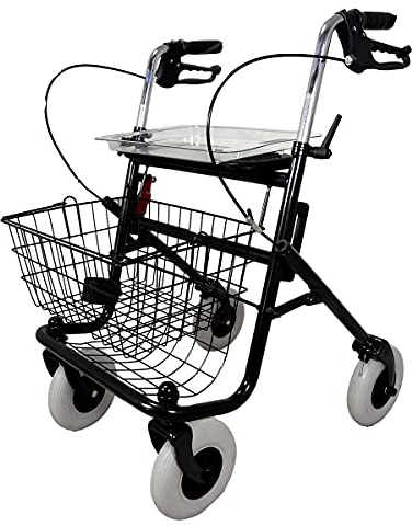 Deambulatore Pieghevole con Porta Bastone Cestino e Vassoio