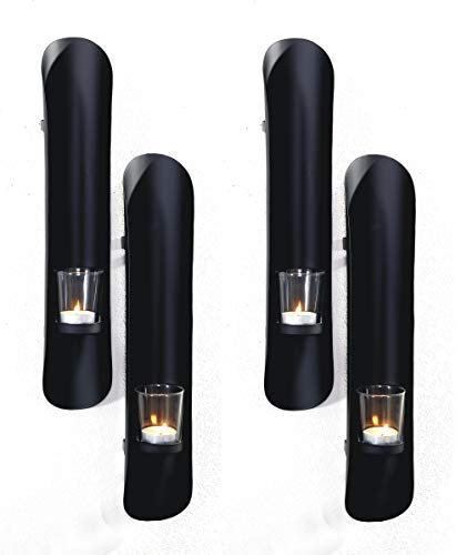 Wandkerzenhalter in schwarz mit Windlichtern aus Glas (4)