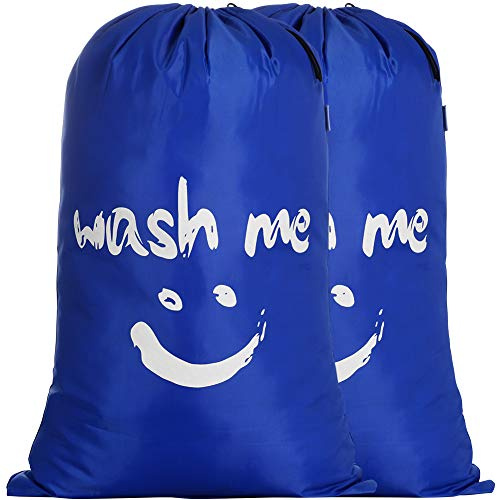 IHOMGIC 2 Pcs 120L Reise Wäschesack für Familie, Faltbarer Wäschesammler mit Smiley-Gesicht, 420D Nylon Wäschesack Camping mit Kordelzug, Groß Schmutzwäschebeutel für Wohnheim, WG, Dunkelblau