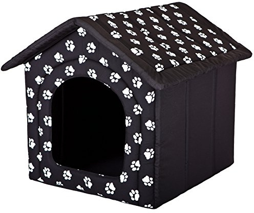 millybo Hundehöhle Hundebett Hundehaus Hundehütte R1-R6 (R6 (76 x 72 cm), schwarz mit Muster (Pfötchen))