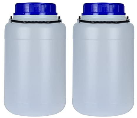 Bote 5 litros boca ancha con tapa y asa. Bidón de plástico. Pack de 2 unidades.