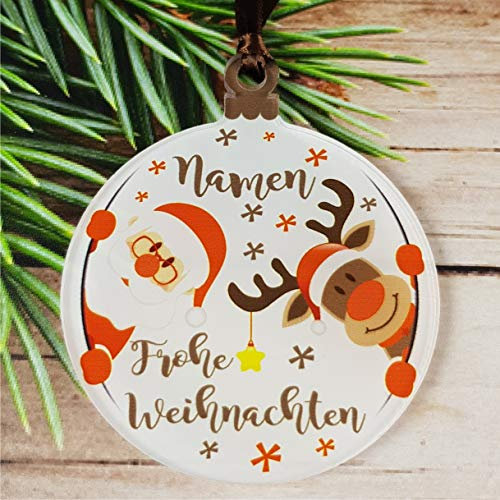 Gravure Events Christbaumkugel mit Namen – Frohe Weihnachten – Personalisierte Weihnachtskugel mit Name. Personalisiertes Geschenk. – Kugel - Christbaumschmuck - Weihnachtsbaumkugeln DS1