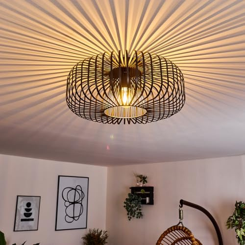 HOFSTEIN Deckenleuchte Wemude, runde Deckenlampe Wohnzimmer, Schlafzimmer - 1-flammige Metall Lampe Schwarz, E27-Fassung, Retro-Leuchte mit Spannendem Lichteffekt, Ø 40 cm, Modern für Innenbereich