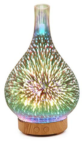 3D Feu d'artifice Verre Diffuseur d'Huiles Essentielles, Humidificateur Ultrasonique Diffuseur Aromathérapie,Lampe à Parfum d'aromathérapie 7 Couleurs LED, Bureaux/Chambre (Light Color)