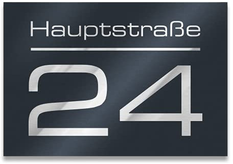 Metzler Hausnummer in Anthrazit - Hausnummernschild mit Gravur - Straßenname, Name und Wunsch-Nummer - Türschild in Anthrazit-Grau RAL 7016 - UV-beständig - Größe: 250 x 175 mm