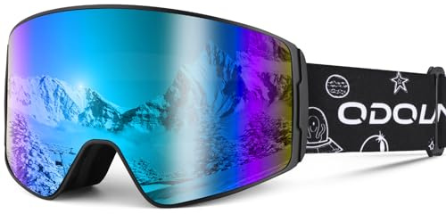 Odoland Skibrille Kinder Unisex Snowboardbrille Helmkompatible mit UV-Schutz und Anti-Beschlage für Jungen und Mädchen zum Skifahren