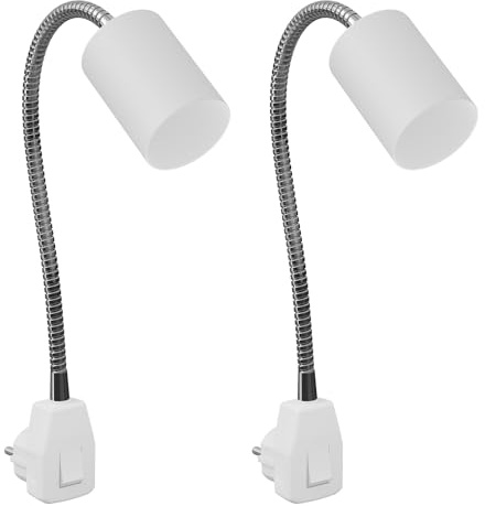 ledscom.de 2x Steckdosenleuchte/Leselampe WAIKA, Schwanenhals, Schalter, weiß, 1x GU10 max. 60W