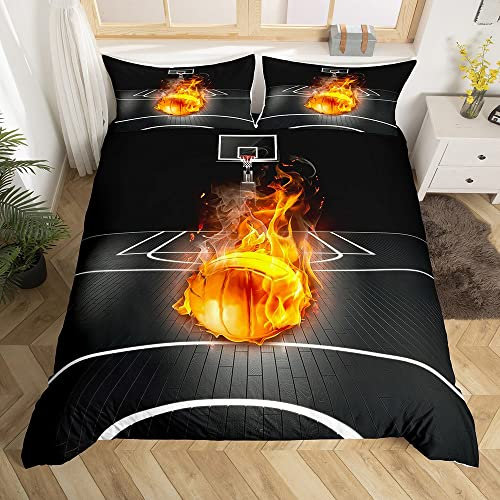 Loussiesd Volleyball Muster Bettwäsche Set 135x200cm für Mädchen Jungen Kinder Flamme Sport Motiv Betten Set Deko 3D Kugelmuster Bettbezug Set Volleyball Spiele 2St