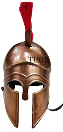 Mittelalterlicher griechischer Spartaner-Helm mit roter Pflaume