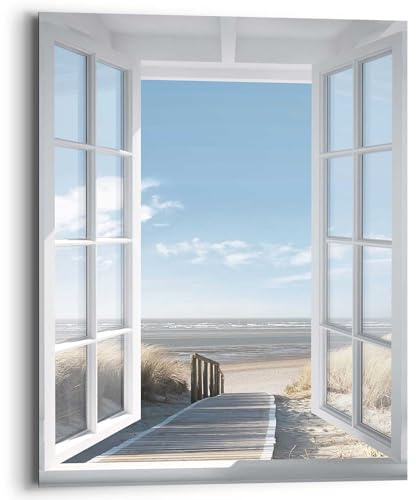 REINDERS Wandbild, Fensterblick Nordsee, Home Office, Bilder, Wanddeko, Room Decor, MDF, Blau, 50 x 40
