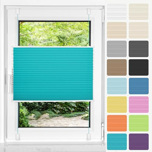 HOMEDEMO Plissee ohne Bohren Klemmfix, B100 x H130 cm Türkei Blau, Faltrollo Plisseerollo Jalousie für Tür & Fenster Blickdicht Sichtschutz Sonnenschutz Rollo
