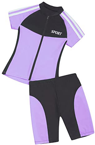 CHICTRY Kinder Radsport Bekleidung Jungen Mädchen Fahrradtrikot Set Kurzarm Trikot Radtrikot + Kurze Radhose Fahrradhose Radsport Anzug Fitness Violett 158-164