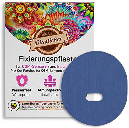 Diasticker | Medtronic Enlite Guardian - Självhäftande lappar (20 st, blå) | Vattentät - Andningsbar - Starkt grepp | Sensorlapp, Fastsättning, Tejp, Spån, Fixeringsgips