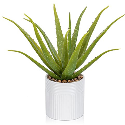 Oairse 33CM Artificial Plants Indoor Fake Aloe Vera Plants in Ceramic Pot Artificial Succulents Plant Decorative Fake Plants Potted Faux Desk Plant for Home Office Bathroom Bedroom Shelf Decoration