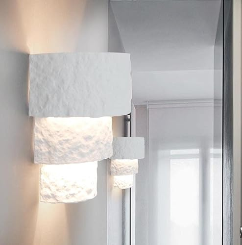 Dopastore Applique da Parete LED Attacco E14 Design Effetto Pietra 3 Livelli Bianco Portalampada da Parete per Interno Stile Moderno in Gesso Verniciabile