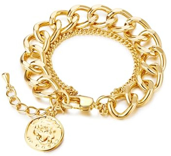 Lulu & Jane Damen Armband Metall-Legierung gelbgold | gelbvergoldet 14 Karat, Panzerarmband, Karabinerverschluss