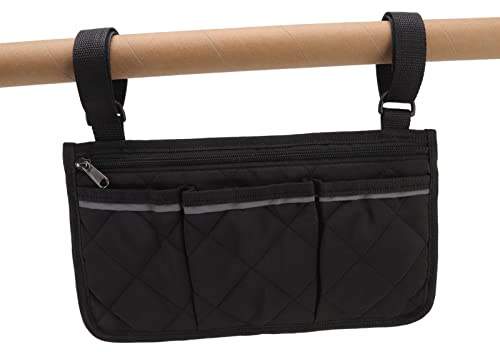 Leftwei Rollstuhl-Seitentasche, Rollstuhl-Armlehnen-Zubehör, Wasserdichtes Polyester-Design mit Mehreren Taschen, Rollstuhl-Seitentasche für Mobile Stühle Im Freien, Babywagen (Schwarze (Schwarz)