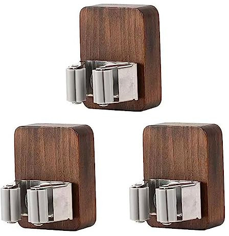 Soporte para Escoba, 3 Piezas de Madera, Soporte para Escoba, sin Taladro, Colgador montado en la Pared, Organizador de Escoba para fregona (Madera Oscura_3 Piezas)