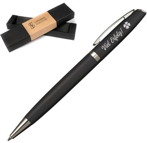 Freudestifterei Viel Erfolg! - Kleeblatt - Metall Dreh Kugelschreiber mit Gravur in Geschenk-Box | Kuli Stift | Glücksbringer Prüfung Schule Studium Abschied | blauschreibend