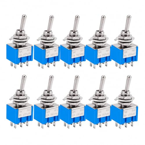 Switian 10x Miniatur Kippschalter DPDT 6-polig 250V/3A 125V/6A Lötösen | Kompakte Bauform –ideal für Modellbau, DIY & Elektronikprojekte.