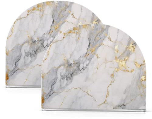 Serviettenhalter aus Marmor, Goldgrau / Weiß, Papierserviettenständer für Tischservietten, Aufbewahrungsspender für Küche, Restaurant, Bar, 2 Stück