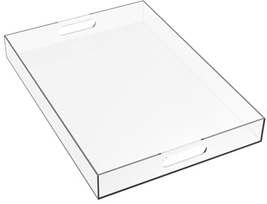Bandeja de plástico acrílico con asas - Bandeja rectangular grande - Desayuno, té, café, alimentos, bebidas, 40 x 28 x 4,7 cm (transparente)