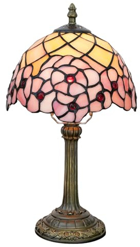 BOTOWI Tischlampe im Tiffany-Stil, Kirschblüten-Nachtlicht, Buntglas-Lampenschirme mit Harzsockel, Schlafzimmer-Nachttischlampe, Heimbüro-Wohnzimmer rosa gelbe Schreibtischleuchte, H14,4 W8,Rosa