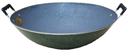 OQHAIR Stufe Safe Wok Pentola in ghisa nera Binaurale Wok concavo poco profondo Manici larghi Piano cottura a induzione Pentole Gas 38CM (40cm)