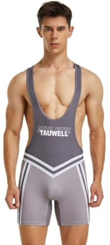 Wayonge Herren Wrestling Singlet Athletic Leotard for Active Wrestling or Workout Jumpsuits Men's Sleeveless Sport Bodysuit, Tw- 9704-Grau, X-Large
