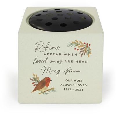 Personalised Robins appear when loved ones are near Memorial Vase Grave Flower Bowl Cemetery Holder Funeral
