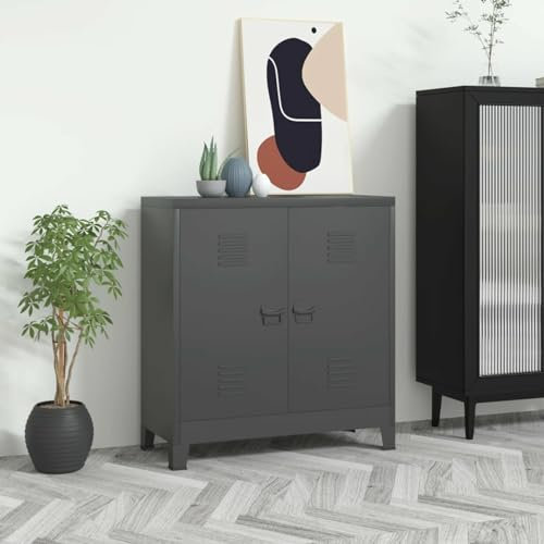 Chaduof Industrial Aktenschrank, Metallschrank, Werkstattschrank, Werkzeugschrank, Büroschrank, Lagerschrank, Garagenschrank, Stahlschrank, Anthrazit 90x40x100 cm Stahl