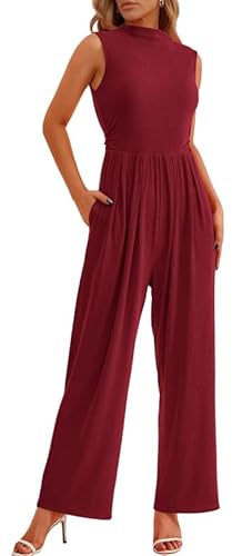 Haibang Tuta Jumpsuit Donna Elegante Girocollo Monopezzi e Tutine Estiva Tuta Intera Senza Manica Pagliaccetti Lungo a Gamba Larga Cerimonia Cocktail Overall Casual Playsuit Moda Rompers con Tasche