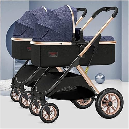 EYPKPL Zwillings-Kinderwagen-Kinderwagen aus Aluminiumlegierung mit Tandem-Sitzen, Doppelsitz-Tandem-Kinderwagen, tragbarer Mode-Kinderwagen, Gewicht 15 kg