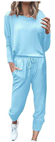 AMDOLE Trainingsanzug für Damen, komplettes Set, Loungewear-Set, Sweatsuits, Übergröße, einfarbig, Langarm-Shirts, hohe Taille, weites Bein, Jogginghose, warm, gemütlich, weich, Nachtwäsche, Urlaub,