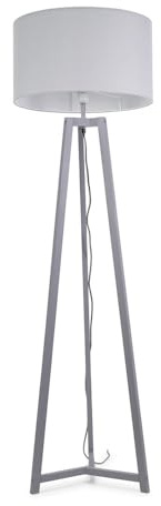 ValueLights | Grey Wood Tripod Floor Lamp with Grey Fabric Drum Lampshade Living Room Light | Floor Lamps, Home Décor & Improvement Essential | Included LED Bulb
