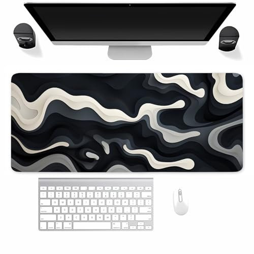 Gaming Mauspad XXL Weiß Schwarz Grau Mousepad 1500x800x3mm Verlängertes groß Mauspad mit vernähten Kanten Waschbares Tischunterlage für Büro, Zuhause, Tastatur