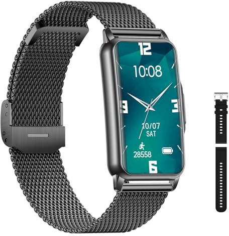Smartwatch Damen, Fitnessuhr Fitness Tracker IP68 Wasserdicht Uhr mit Schrittzähler 123 Sportmodi, Pulsmesser, SpO2, Schlafmonitor, Pulsuhr Schrittzähler Uhr (Schwarz Metall)