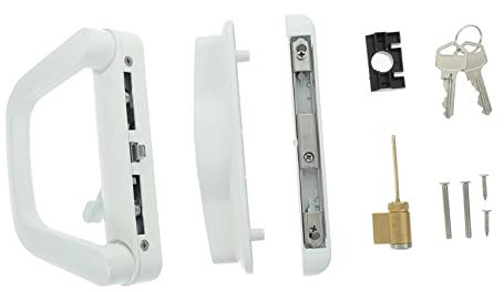 Artibetter Sliding Door Handle Lock Set with Key and Mortise Lock Patio Sliding Glass Door Handle 4.95 Inch Screw Hole Spacing Single-Side Mount for Balcony and Kitchen Use
