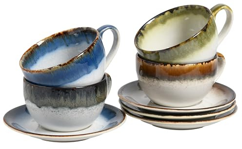 CreaTable, 24046, Serie Cascade, 8-teiliges Geschirrset für 4 Personen, Cappuccino Set aus Steinzeug, spülmaschinen- und mikrowellengeeignet, Qualitätsproduktion