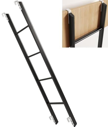 Scaletta per letto a castello con 4/5 gradini in metallo nero con design inclinato per scalare la sicurezza, scala di ricambio per dormitori, 116 cm