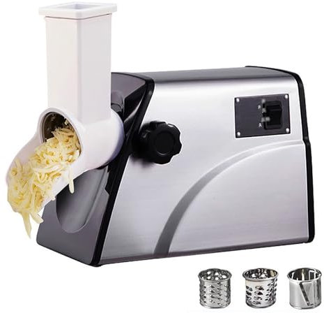 STDZQCWY Rallador de Queso Eléctrico, Rallador Eléctrico de 300W para Frutas y Verduras, Ensalada Múltiple, con 3 Cuchillas de Tambor de Acero Inoxidable, para Queso, Pepino, Zanahoria