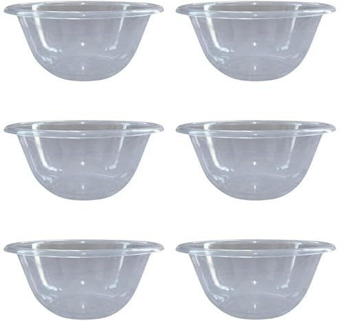 C&S Homestore 6 x 15cm Clear Plastic Kitchen Mixing Bowl, Great for Prepping, Serving Bowl, Lightweight, Easy to Clean, Microwave and Dishwasher Safe