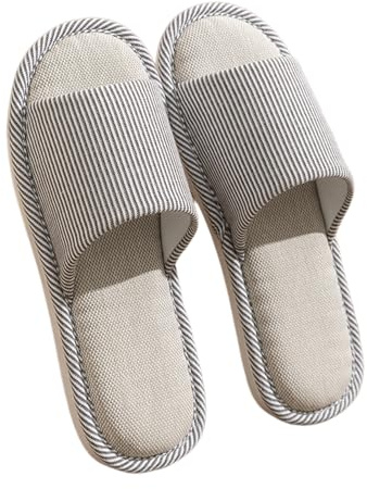 Zapatilla de Lino,Zapatillas Interiores,Pantuflas Invitados,Antideslizantes Rayas Unisex,Cómodas, Interior y Exterior (Gris(42-43), Adulto, Hombre, 42, Números, Sistema tallas calzado EU, mediano)